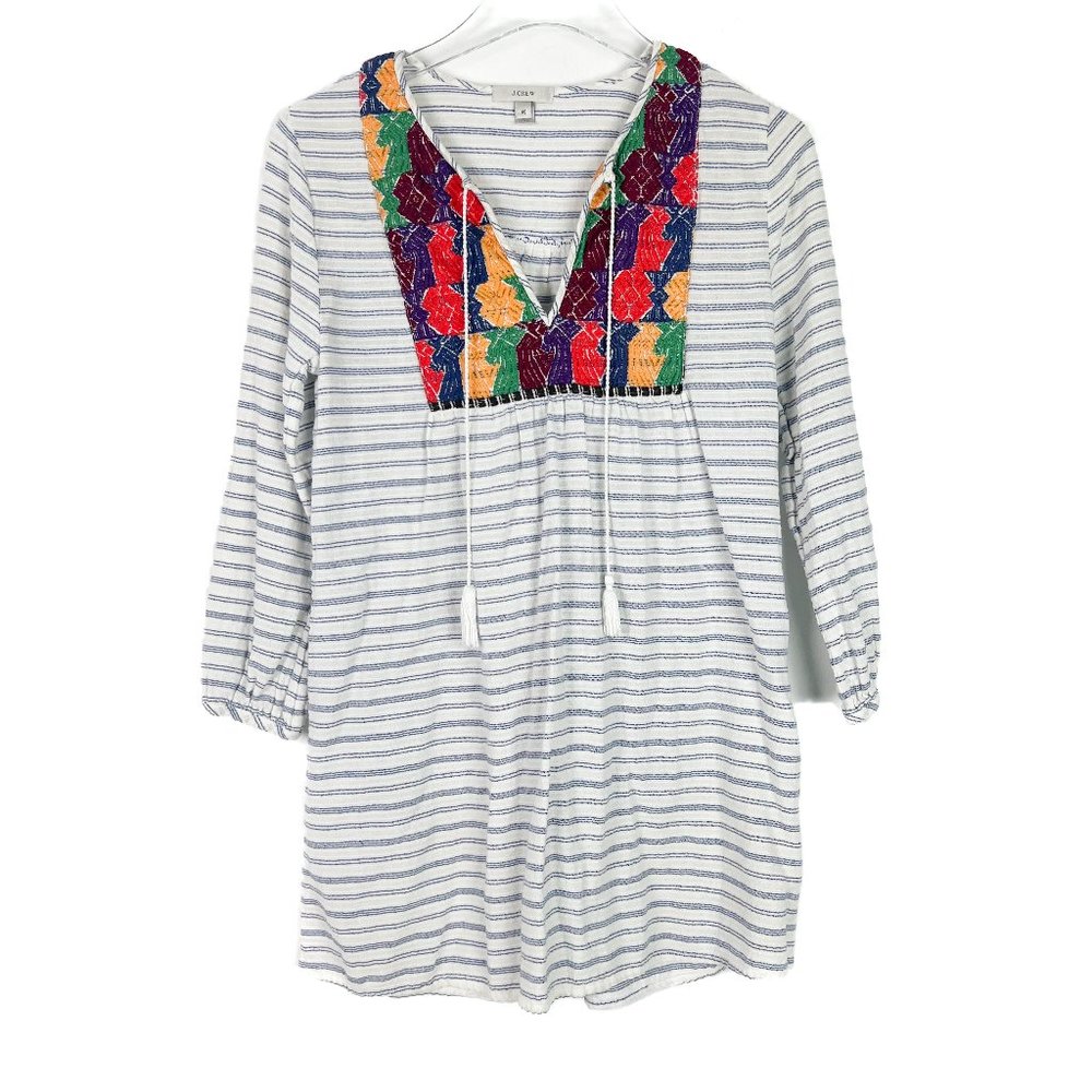 J. Crew Striped Gauze Cotton Embroidered Tunic Top Boho Size XS GUC L1756